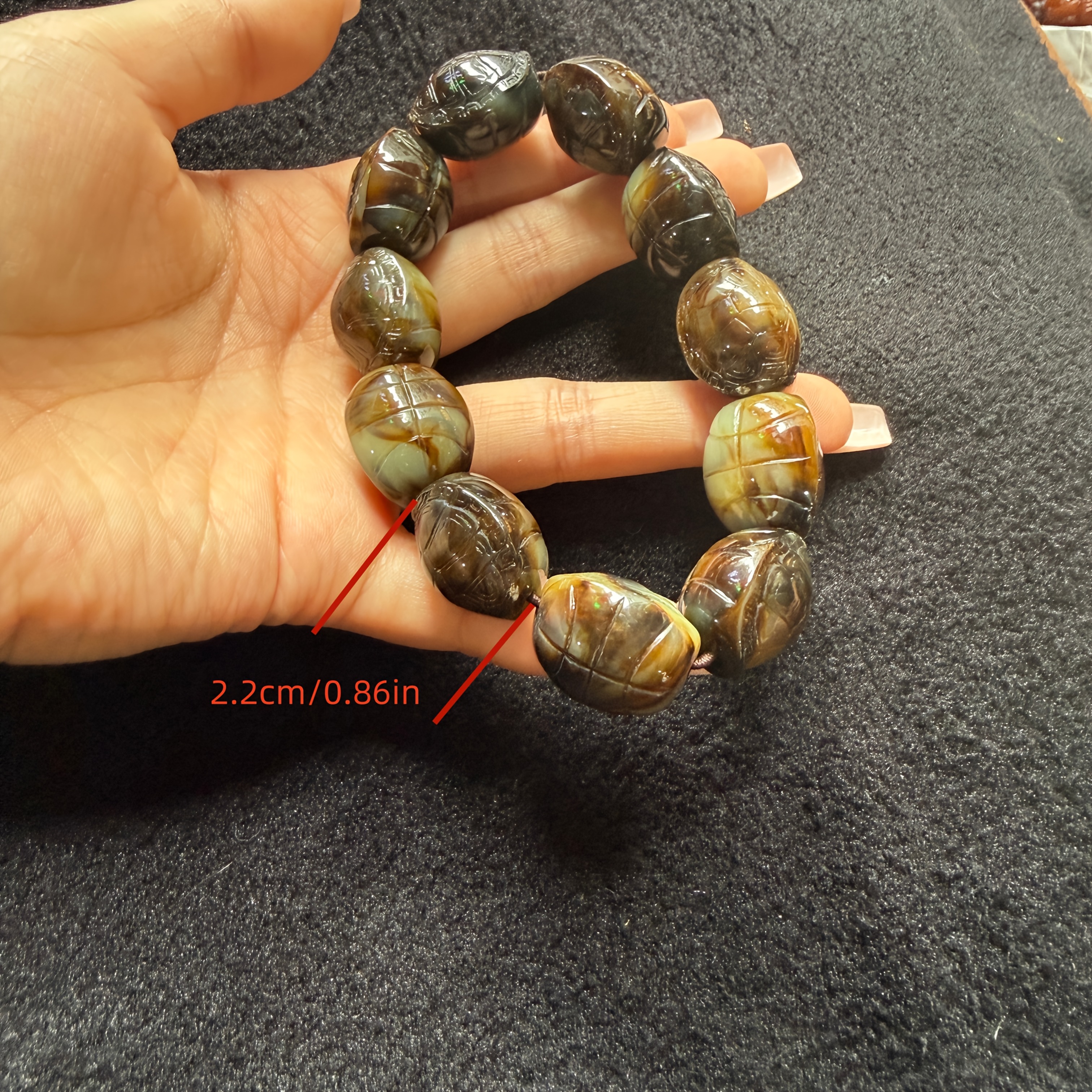 Unisex Natural Amber Tortoiseshell Bracelet, Coffee-Colored Beads